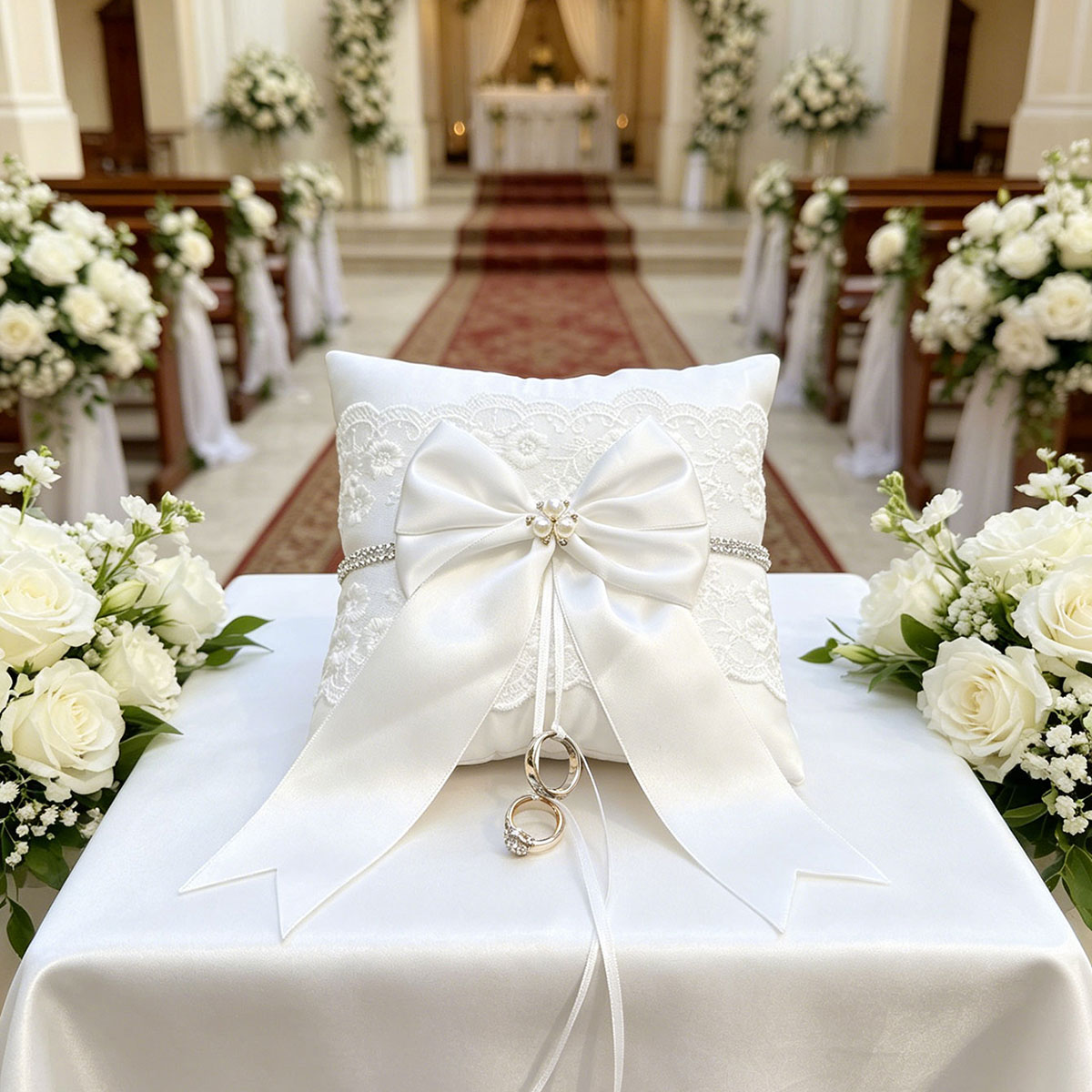 White Lace Wedding Ring Pillow - Ring Bearer Pillow recension och pris