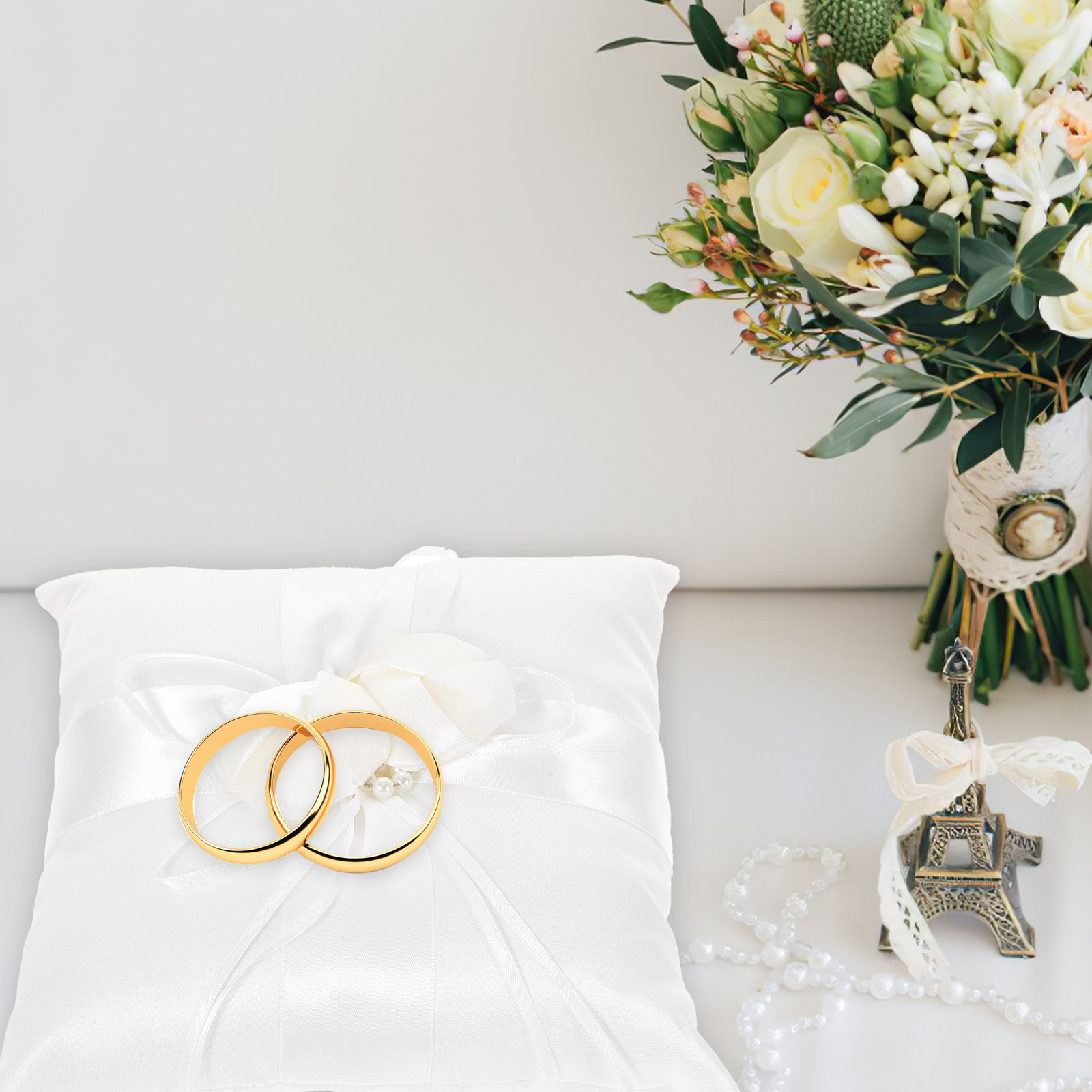 20x20cm Elegant White Satin Po - Ring Bearer Pillow recension och pris