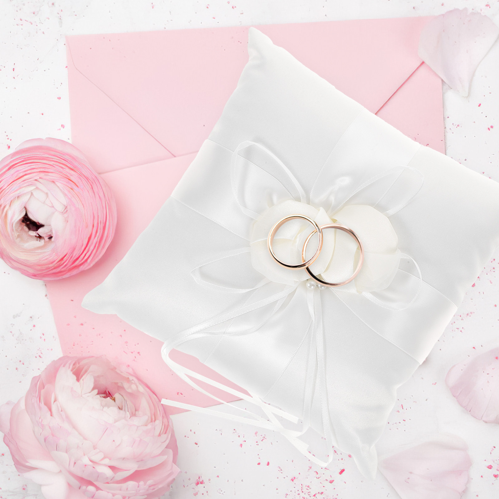20x20cm Elegant White Satin Po - Ring Bearer Pillow recension och pris
